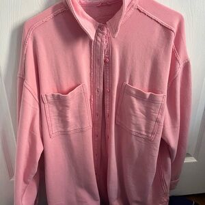 Aerie Pink Button-Up Sweatshirt
